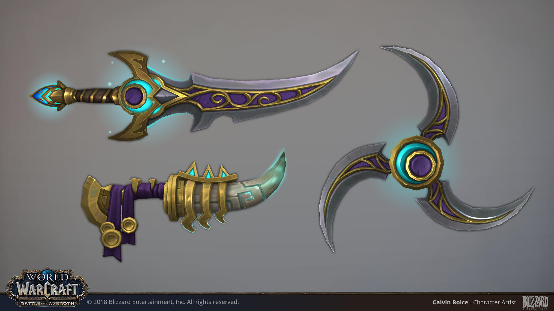 Night Elf weapons for the warfront feature and a troll-themed raid caster dagger.